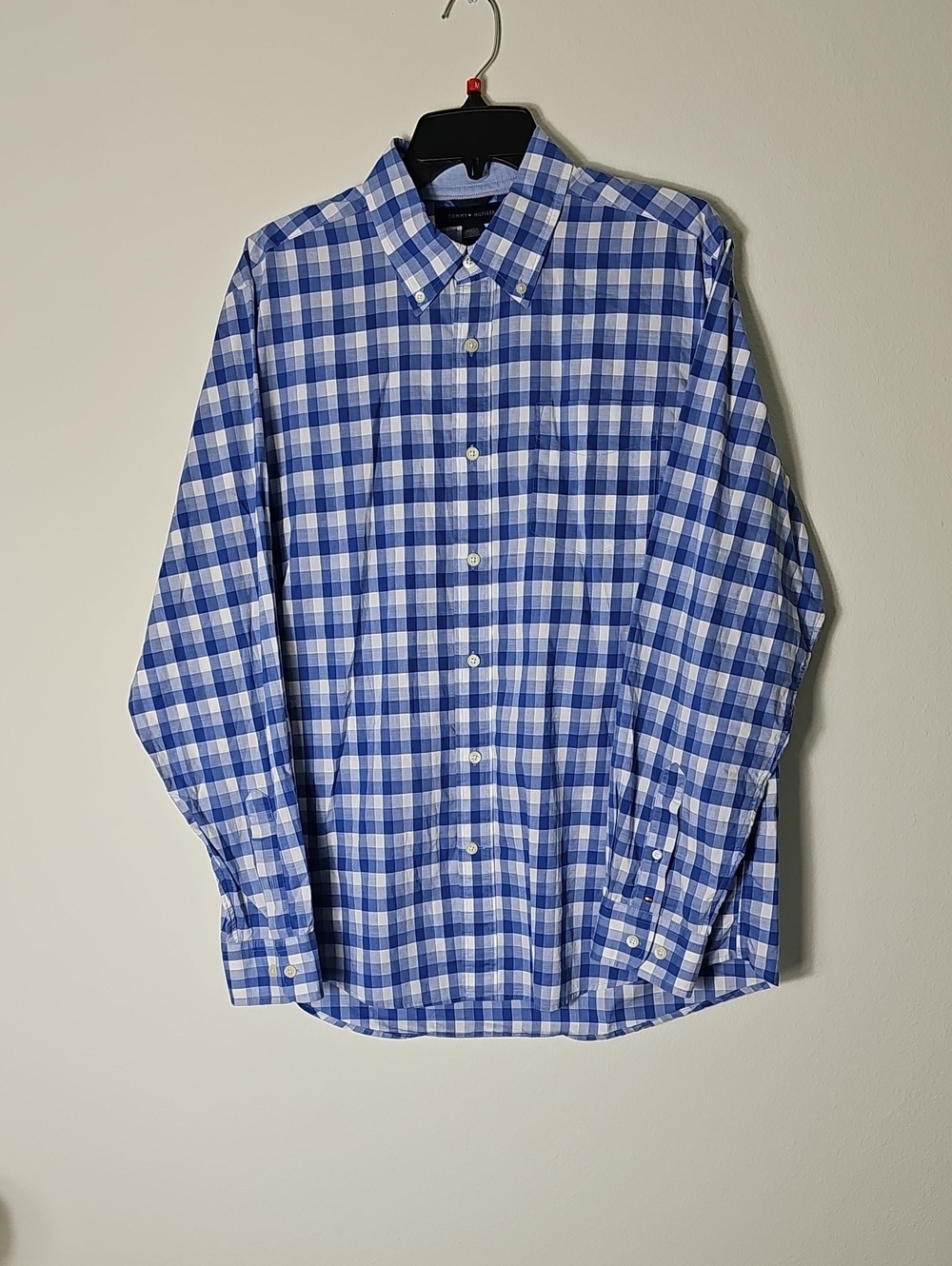 Tommy Hilfiger Blue and White Check Button-Down Shirt Size M